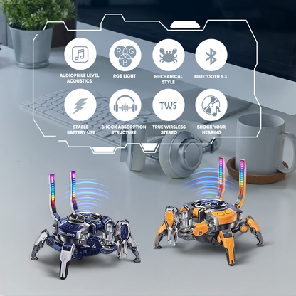 Crab Mecha Bluetooth Speaker with RGB Lights with Foldable Legs, 360° Stereo Sound