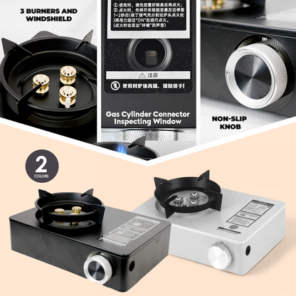 Compact High-Power Portable Gas Stove | Flame Control, Windproof Shield & Carry Case