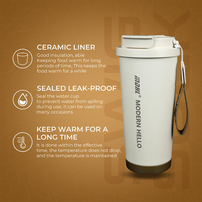 Coffee Mug to Go | 530ml Thermal Travel Mug with Lid & Straw