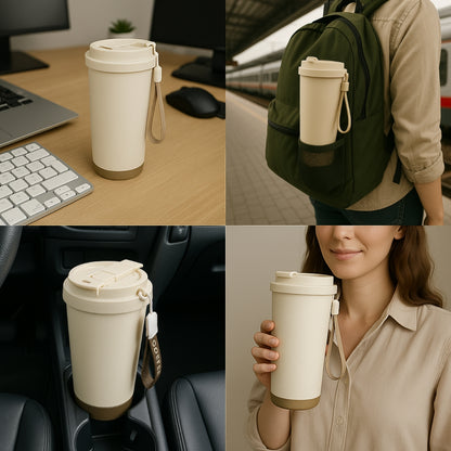 Coffee Mug to Go | 530ml Thermal Travel Mug with Lid & Straw