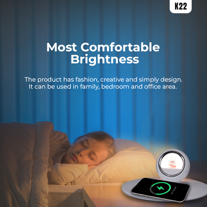 3-in-1 Wireless Charging Alarm Clock | 10W Qi Charger, 180° Rotatable LED Touch Lamp