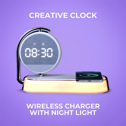 Alarm Clock with 15W Fast Wireless Charging, Touch Night Light & 360° LED Display