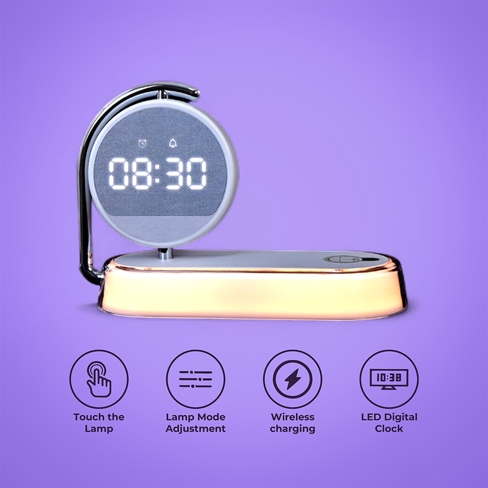 Alarm Clock with 15W Fast Wireless Charging, Touch Night Light & 360° LED Display