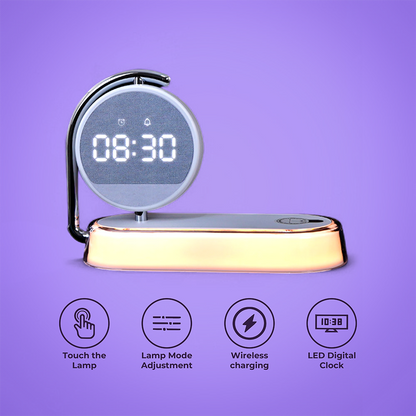 Alarm Clock with 15W Fast Wireless Charging, Touch Night Light & 360° LED Display